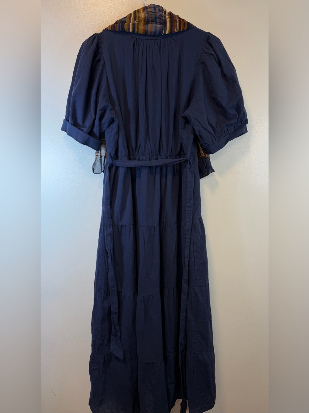 Baltic Born Camille Maxi Navy Tiered Dress with Striped Scarf Women’s Medium - Picture 4 of 8